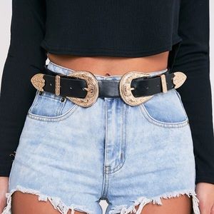 NEW NWT Pretty Little Thing Gold Ornate Double Buckle Western Belt